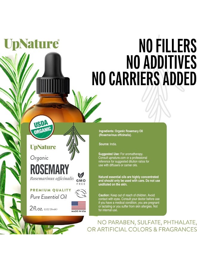 upnature USDA Certified Organic Rosemary Essential Oil 2oz – 100% Pure Rosemary Oil for Hair Growth & Skin, Improve Focus and Memory, Relieves Pain & Improves Circulation- Therapeutic Grade Aromatherapy Oil - Image 3